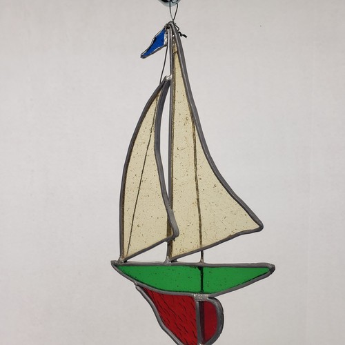 Hanging stained glass sailboat - stained,