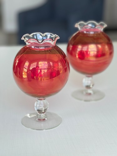 Vintage pair red clear ball - &,