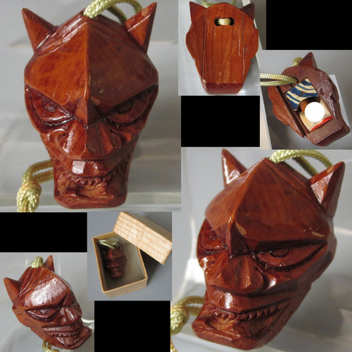 Wooden hannya netsuke with - wooden,