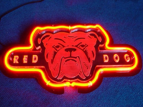 Red dog logo carved - red, neon