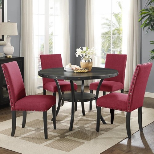 Red round dining room set - round,