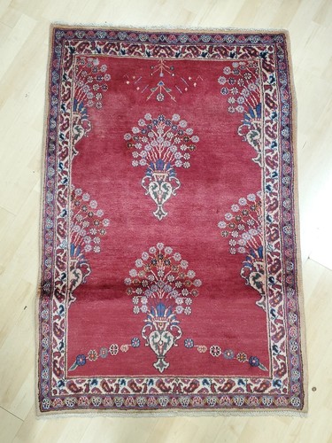 Hand knotted wool - hand, red/blue