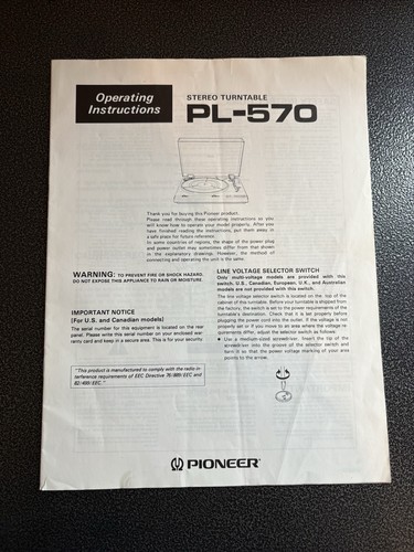 Operating instructions pioneer - operating,