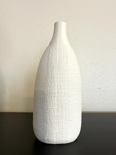 Tall textured cream bud - textured, vase