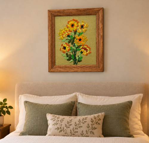Vintage 1970s floral crewel - 1970s,