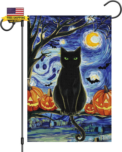 Black cat halloween garden - black,