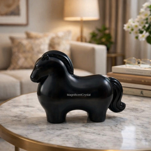 Black obsidian horse carving - black,