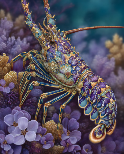 Purple jeweled spiny lobster - purple,