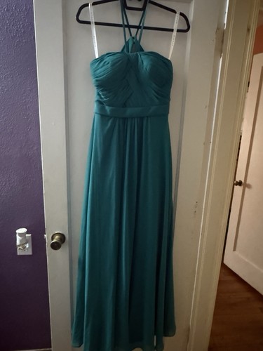 Azazie teal sleeveless - teal, halter