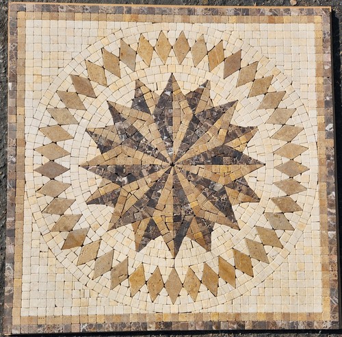 Travertine mosaic medallion - travertine,