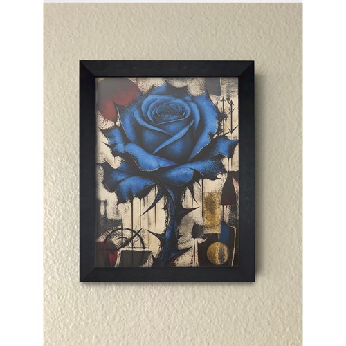 Blue rose framed - blue, art