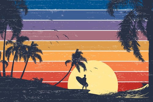 Retro surfer sunset beach - sunset,