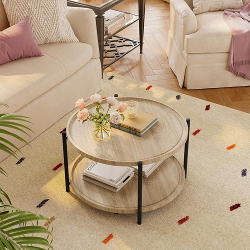 Wood coffee table circle - wood,