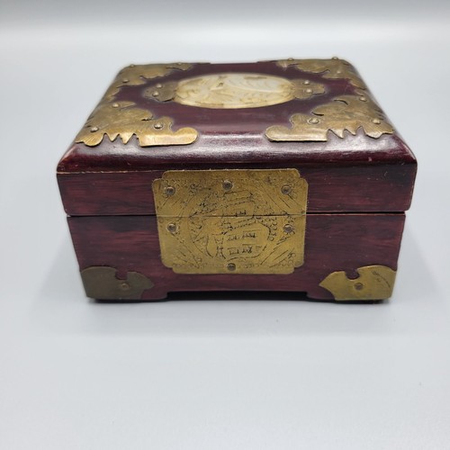 Vtg chinese wood - brass, carved