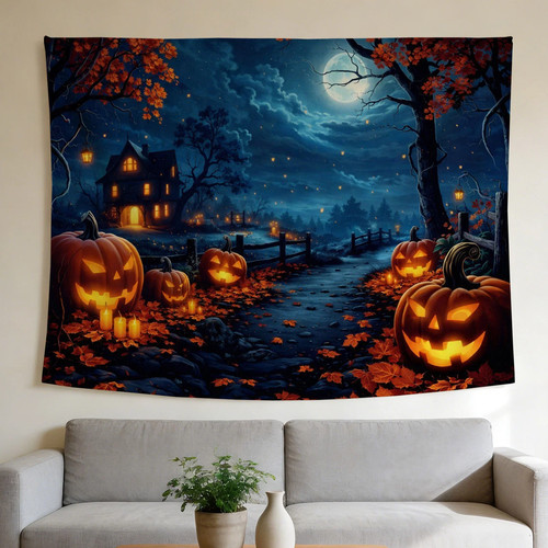 Halloween pumpkin tapestry - pumpkin,