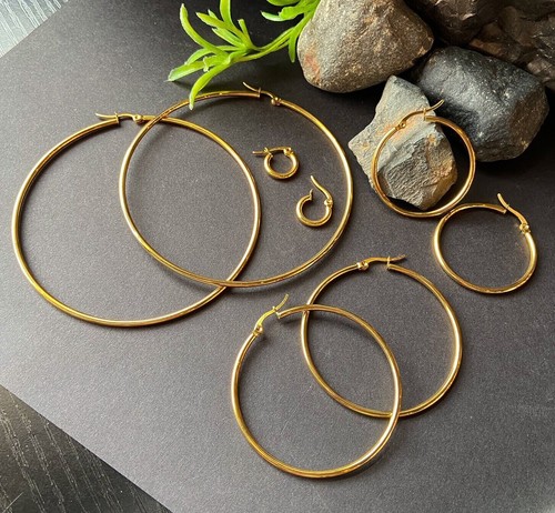 Pair round hoop earrings - round,
