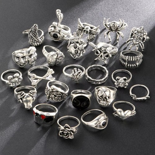 24pcs gothic skeleton ring set - 24pcs,