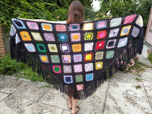 Granny square shawl afghan