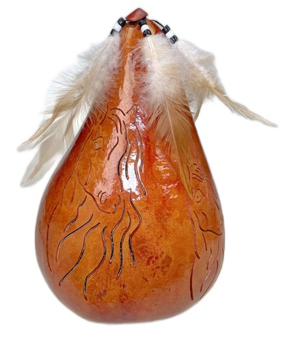 Horse pony carved gourd - horse, 12”