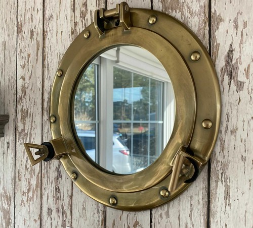 Brass porthole mirror - 9",