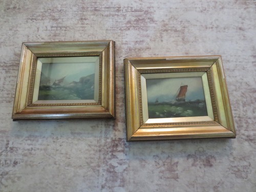 Framed antique nautical oil - antique,