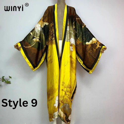 Yellow print kimono boho - yellow,