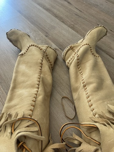 Handmade tall leather moccasin - leather,