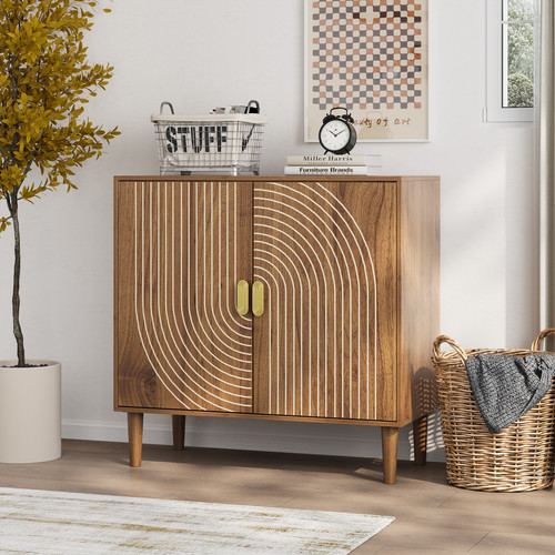 Walnut wood buffet cabinet - walnut,