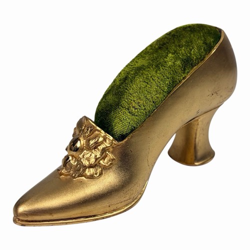 Vintage shoe pincushion green - shoe,