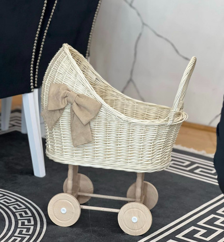 New white wicker doll pram - new,