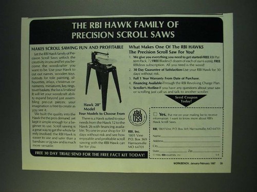 1987 rbi hawk scroll saw - hawk,