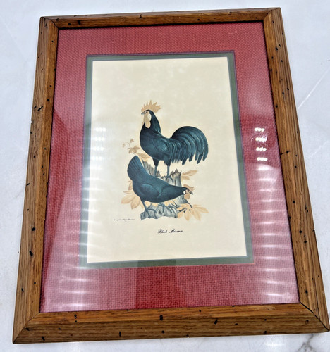 Vtg wood framed - framed, chickens