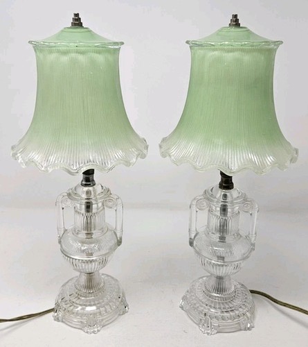 Pair green frosted clear glass - pair,