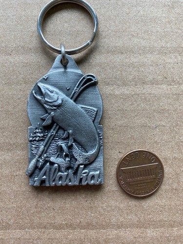 Alaska salmon pewter keychain - alaska,