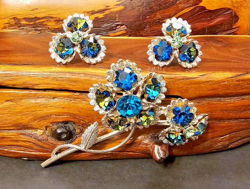 Vtg flower green - flower, blue