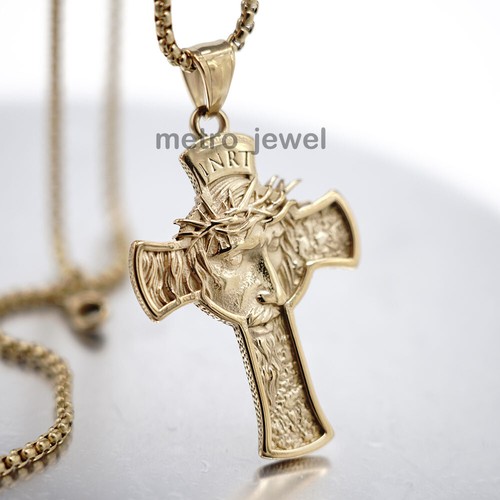 Mens gold jesus - mens, crucifix