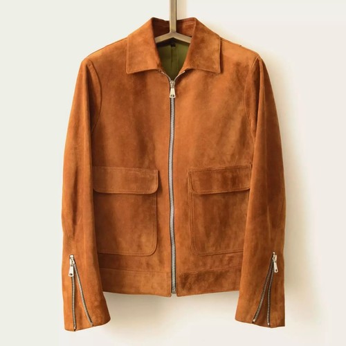 Men tan suede jacket - suede,