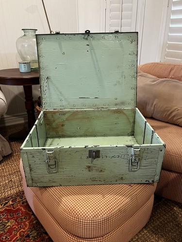 Antique chippy teal wood - antique, trunk