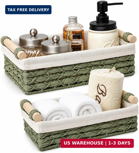 Green wicker bathroom baskets - green,