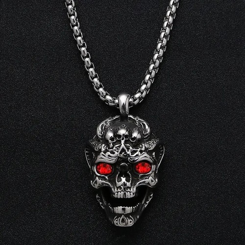 Men devil skull necklace - devil, red