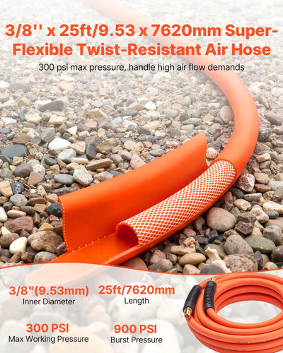 Air hose x 25ft hybrid - hose,, 3/8''