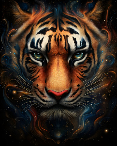 Tiger portrait with dark teal - portrait,