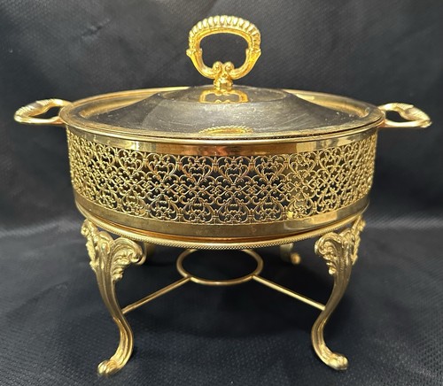 Vintage gold tone chafing dish - gold-tone,