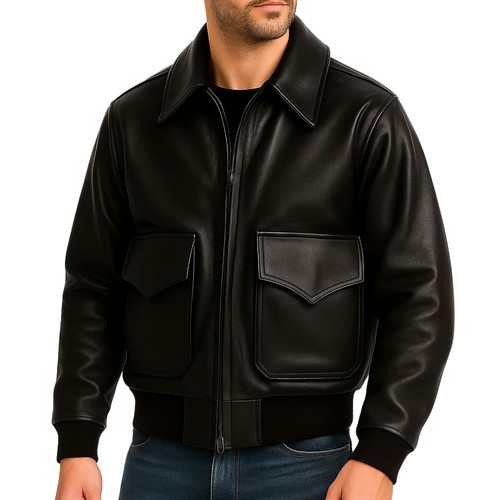 Men genuine leather jacket - leather,