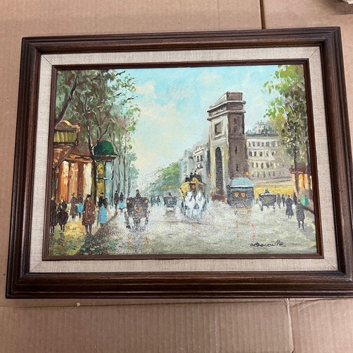 Signed doucette street scene - signed, doucette,