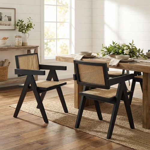 Black rattan dining chairs set - chairs,