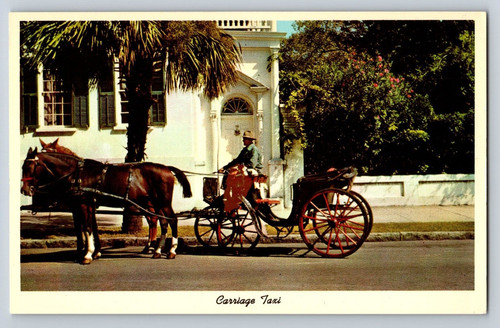 Postcard carriage taxi - carriage,