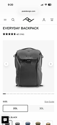 Peak design everyday 20l - peak, zip