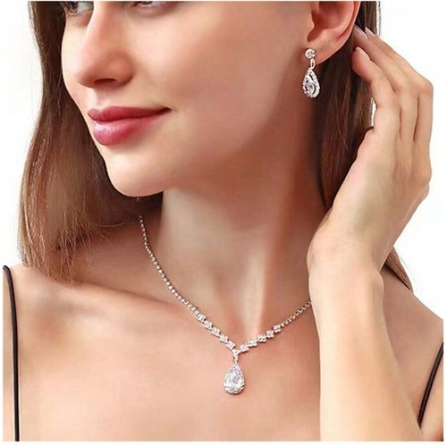 Silver rhinestone necklace - silver, &