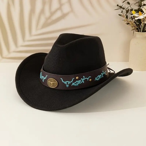 Black western cowboy hat - cowboy, bull